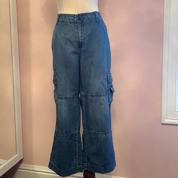 RALPH LAUREN LAUREN VINTAGE CARGO FALRE WIDE-LEG JEANS SIZE 10 SOFT 100% COTTON - Picture 3 of 7